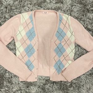Argyle Pink white(cream) and blue sweater